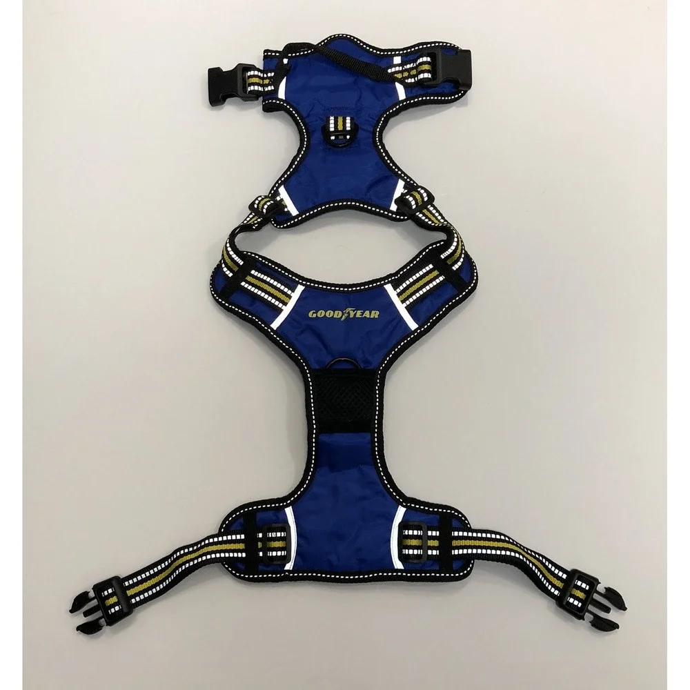 Goodyear Dog Safety Harness Medium Blue Black Yellow Reflective Adjustable Vest